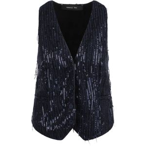 Federica Tosi, Jassen, Dames, Blauw, S, Leer, Paillet V-hals Vest