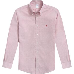 Brooks Brothers, Overhemden, Heren, Rood, XL, Katoen, Rode Regular Fit Non-Iron Stretch Katoenen Overhemd met Button Down Kraag