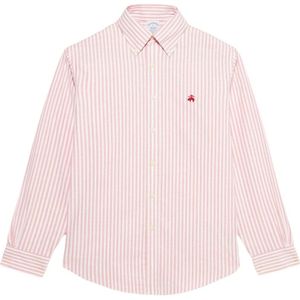 Brooks Brothers, Rood en wit Regular Fit Non-Iron Stretch Katoenen Casual Overhemd met Button-Down Kraag Rood, Heren, Maat:L