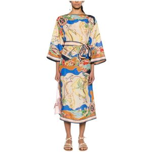 Zimmermann, Kleedjes, Dames, Veelkleurig, S, Multicolor zijden midi-jurk met nautische print