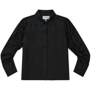 Munthe, Oversized zijden blouse met mouwdetail Zwart, Dames, Maat:M