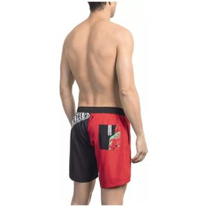 Bikkembergs, Badkleding, Heren, Veelkleurig, S, Polyester, Rode zwemshorts met zijprint