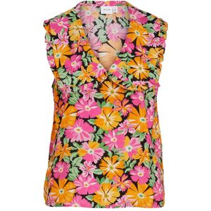 Vila, Bloemen V-Hals Blouse Roze, Dames, Maat:M