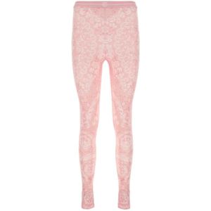 Versace, Broeken, Dames, Roze, 2Xs, Nylon, Gedrukte stretch nylon leggings