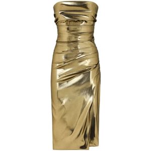 Dolce & Gabbana, Kleedjes, Dames, Geel, S, Nylon, Gouden Foiled Strapless Jurk