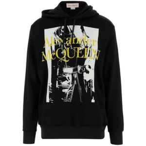 Alexander McQueen, Sweatshirts & Hoodies, Heren, Zwart, M, Katoen, Zwarte Hoodie met Geel Logo