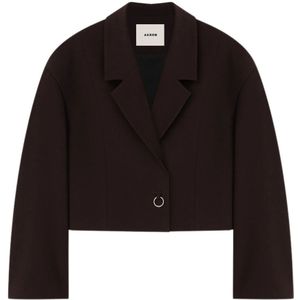 Aeron, Jassen, Dames, Rood, M, Gestreepte blazer met zilveren ring sluiting