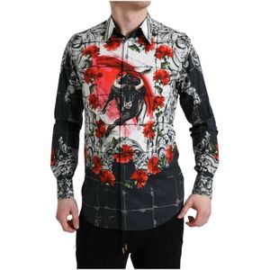 Dolce & Gabbana, Overhemden, Heren, Veelkleurig, M, Katoen, Bloemenstier Katoenen Overhemd