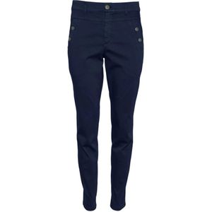 2-Biz, Broeken, Dames, Blauw, 3Xl, Katoen, Slim-Fit Navy Broek met Hoge Taille en Slimme Knoopdetails