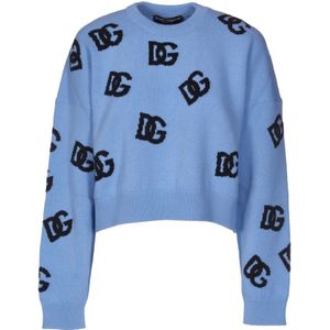 Dolce & Gabbana, Truien, Dames, Blauw, S, Logo Cropped Sweater, Lichtblauw