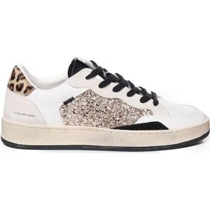 Crime London, Schoenen, Dames, Wit, 37 EU, Dierenprint Leren Sneakers Wit Beige