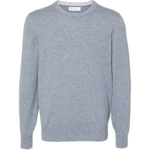 Brunello Cucinelli, Truien, Heren, Blauw, 3Xl, Kasjmier, Blauwe Kasjmiermix Jersey Trui