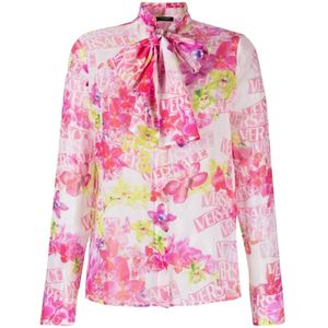Versace, Zijden bedrukt overhemd met logo detail Roze, Dames, Maat:M