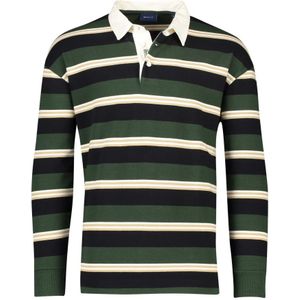 Gant, Tops, Heren, Groen, XL, Katoen, Gestreepte Groene Rugby Kraag Trui