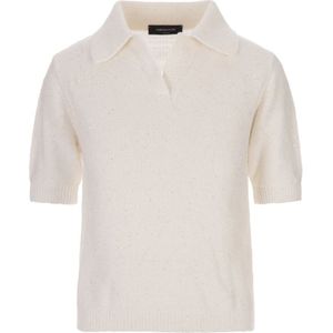 Fabiana Filippi, Tops, Dames, Beige, S, Katoen, Paillet-geaccentueerde Gebreide Poloshirt