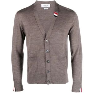 Thom Browne, Truien, Heren, Bruin, XL, Wol, Relaxed Fit V-hals Merino wol vest