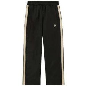 Palm Angels, Broeken, Heren, Zwart, S, Polyester, Zwarte Monogram-geborduurde Track Pants met Streepdetail