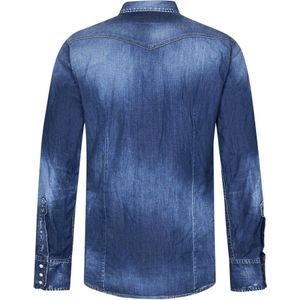 Dsquared2, Overhemden, Heren, Blauw, L, Katoen, Blauw Overhemd met Drukknopen