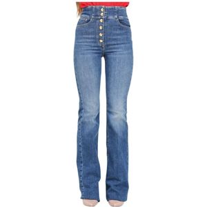 Elisabetta Franchi, Jeans, Dames, Blauw, W26, Denim, Flared Denim Jeans met Nautische Knopen