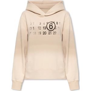 MM6 Maison Margiela, Sweatshirts & Hoodies, Dames, Beige, M, Wol, Bedrukte hoodie