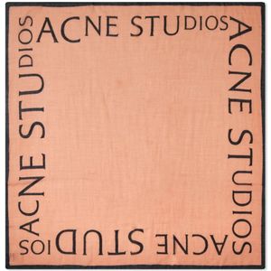 Acne Studios, Accessoires, Dames, Roze, ONE Size, Wol, Logo Wollen Sjaal in Blush Pink