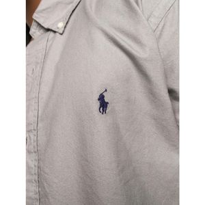 Ralph Lauren, Overhemden, Heren, Grijs, M, Katoen, Katoenen Oxford Overhemd met Geborduurd Logo