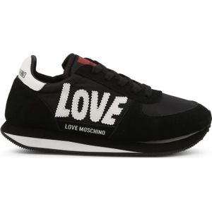 Love Moschino, Schoenen, Dames, Zwart, 38 EU, Suède, Geborduurde ronde neus sneakers