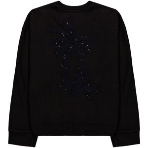 Laneus, Sweatshirts & Hoodies, unisex, Zwart, XL, Pailletten, Zwarte Palm Print Pailletten Sweater