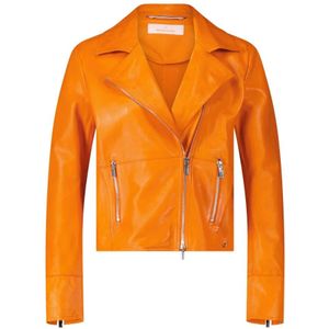 Milestone, Korte Lam Leren Jas Oranje, Dames, Maat:XL