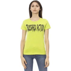 Trussardi, Tops, Dames, Groen, S, Katoen, Groene Katoenen T-shirt met Korte Mouwen en Voorkant Print