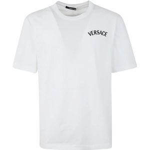 Versace, Milano Stamp Print Jersey T-Shirt Wit, Heren, Maat:M