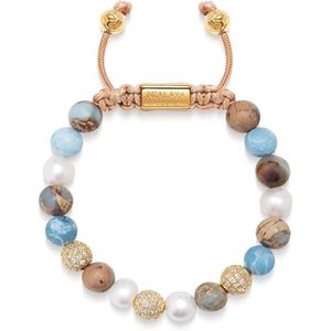 Nialaya, Accessoires, Dames, Veelkleurig, S, Nylon, Women's Beaded Bracelet with Pearl, Larimar, Opal and Gold