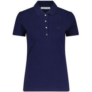 Lacoste, Tops, Dames, Blauw, S, Katoen, Logo Applique Slim-Fit Polo Shirt