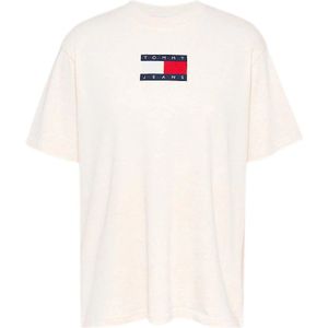 Tommy Hilfiger, Tops, Dames, Beige, S, Katoen, Streetwear T-shirt met Opvallende Branding