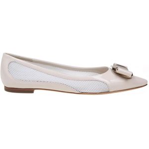 Salvatore Ferragamo, Schoenen, Dames, Beige, 36 1/2 EU, Leer, Mesh Ballerina Flats Mascarpone