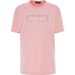 Versace, Tops, Dames, Roze, M, Katoen, Roze katoenen T-shirt