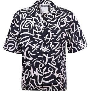 Moschino, Overhemden, Heren, Zwart, XL, Katoen, Zwarte Krabbelprint Shirt