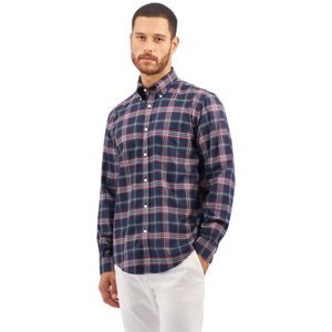 Brooks Brothers, Marineblauw Non-Iron Stretch Supima Katoenen Overhemd met Button Down Kraag in Tartan Blauw, Heren, Maat:S