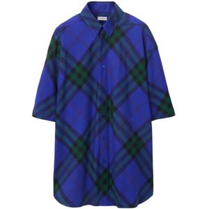 Burberry, Overhemden, Heren, Blauw, M, Katoen, Blauwe Oversized Button-Down Shirt