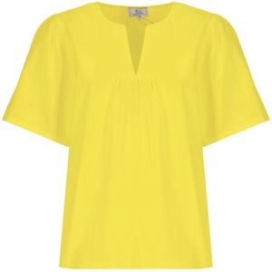 Woolrich, Blouses & Shirts, Dames, Geel, S, Katoen, Gele Katoenen Blouse V-Hals Korte Mouwen