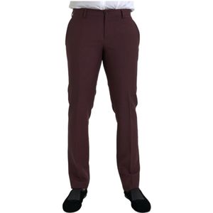 Dolce & Gabbana, Broeken, Heren, Bruin, M, Wol, Maroon Slim Fit Dress Pants