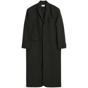 Soulland, Mantels, unisex, Zwart, Xs/S, Pinstripe Oversized Winterjas