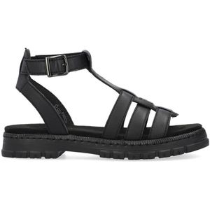 Rieker, Schoenen, Dames, Zwart, 41 EU, Zwarte Casual Open Platte Sandalen