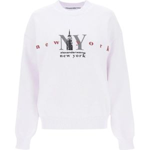 Alexander Wang, Sweatshirts & Hoodies, Dames, Wit, XS, Katoen, NY Empire State Logo Katoenen Trui