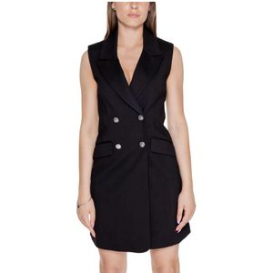 Guess, Kleedjes, Dames, Zwart, M, Polyester, Zwarte Mouwloze Lapel Jurk met Zakken