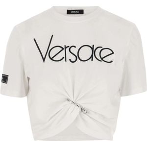 Versace, Tops, Dames, Wit, 2Xs, Katoen, Katoenen T-shirt met Logo Print