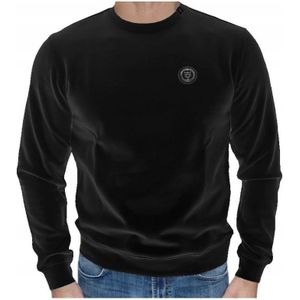 Plein Sport, Sweatshirts & Hoodies, Heren, Zwart, XL, Katoen, Iconisch Crewneck Sweatshirt met Logo Plaque