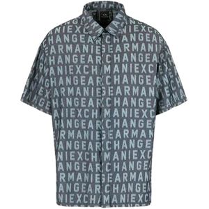 Armani Exchange, Overhemden, Heren, Veelkleurig, XL, Katoen, Logo Print Regular Fit Overhemd