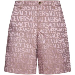 Versace, Korte broeken, Heren, Roze, S, All Over Logo Shorts