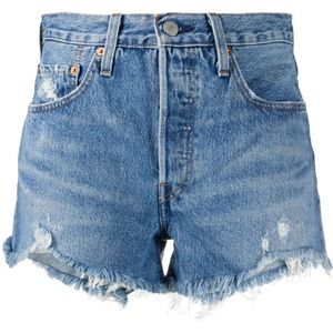 Levi's, Korte broeken, Dames, Blauw, W24, Katoen, Blauwe Versleten Jeans Shorts